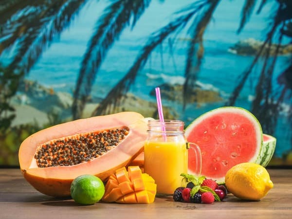 Colorful display of fresh fruits, relevant to antioxidant intake discussed alongside tinnitus supplements.