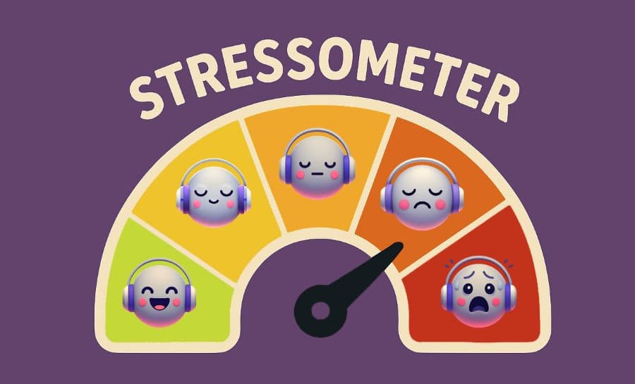Illustration of a 'stress-o-meter,' symbolizing how tinnitus fluctuations can act as an internal gauge for stress levels and well-being.